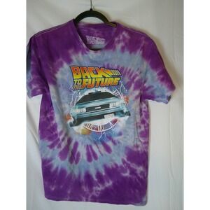 Vintage Back to the Future Tie Dye T Shirt Purple Blue DeLorean Movie Tee Medium